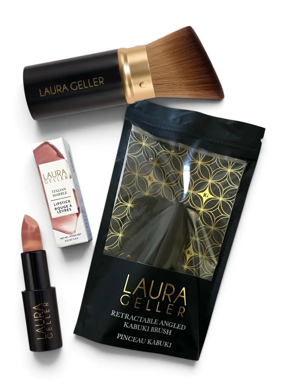 Laura Geller Retractable Angled Kabuki Brush And Lipstick Berry Banana Unopened
